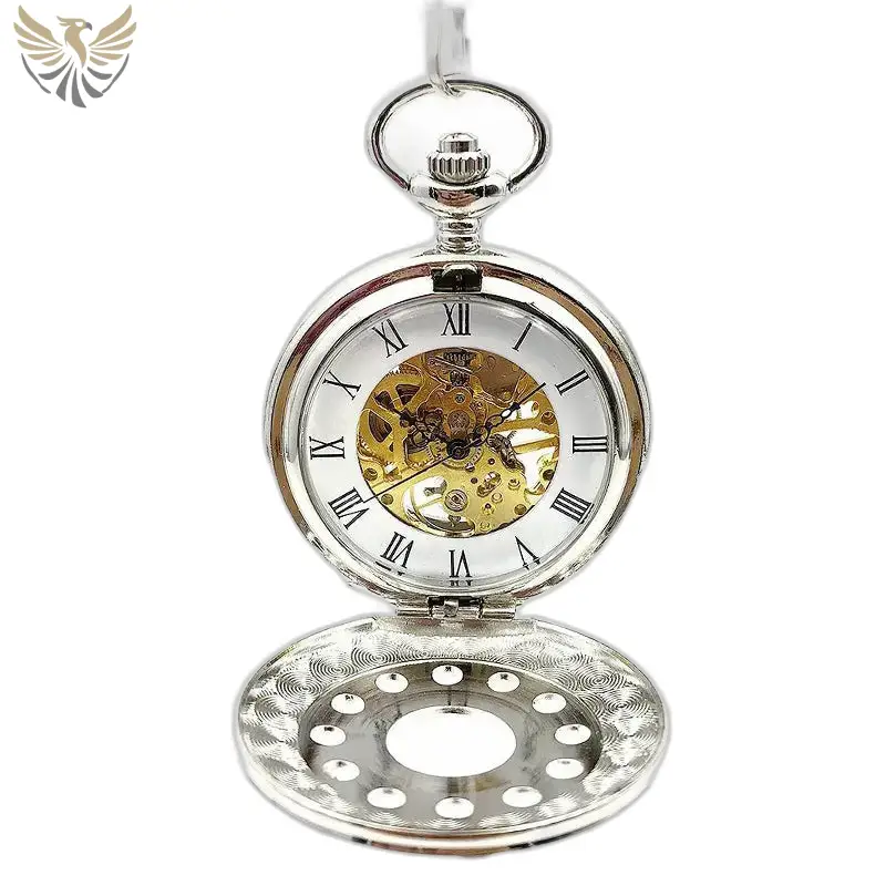 Montre à gousset mécanique silver Flower Chic avec un cadran argenté élégant