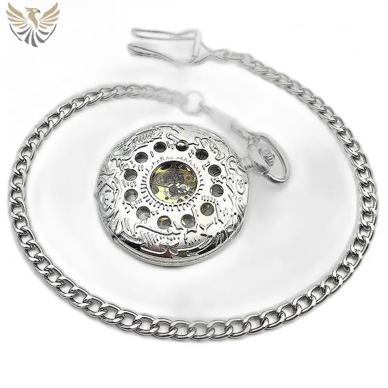 Montre à gousset mécanique Silver Flower Chic avec chaîne en argent élégante
