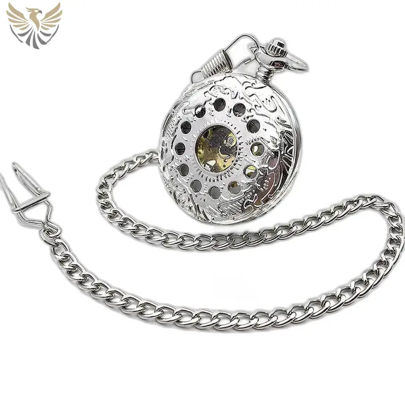Montre à gousset Mécanique Silver Flower Chic avec chaîne en argent élégante