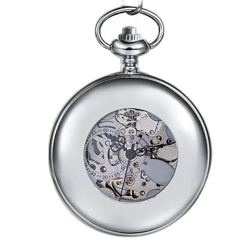 Montre à Gousset Mécanique Squelette Luxe en argent, élégante et raffinée