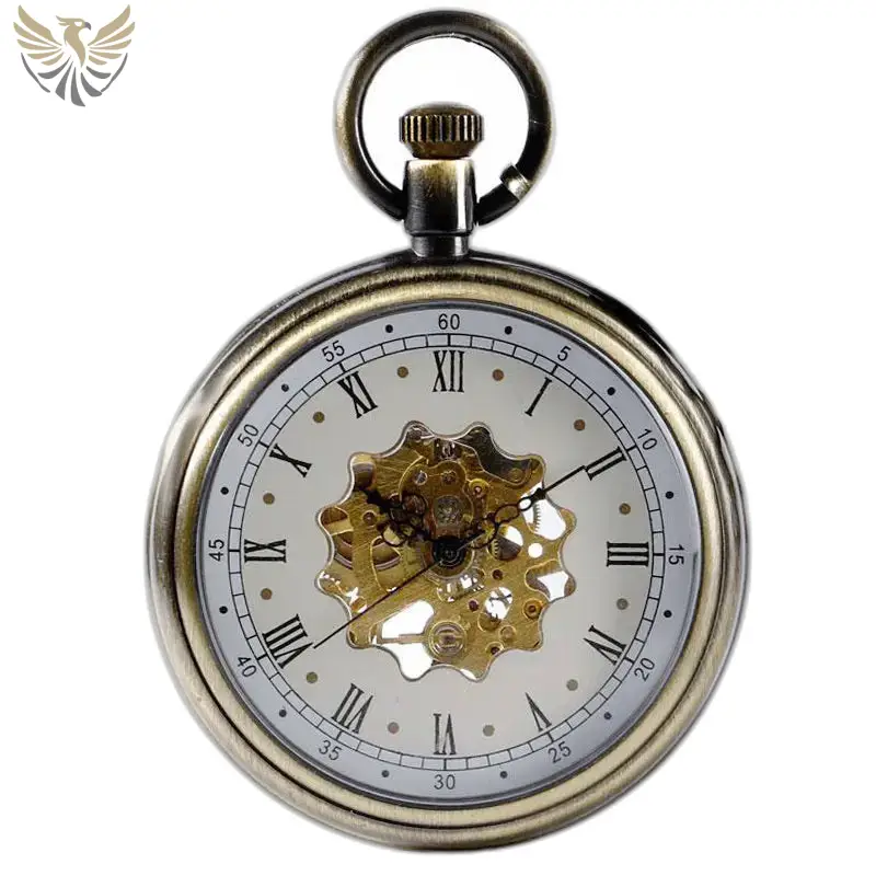 Montre à gousset mécanique vintage avec engrenages visibles en luxe