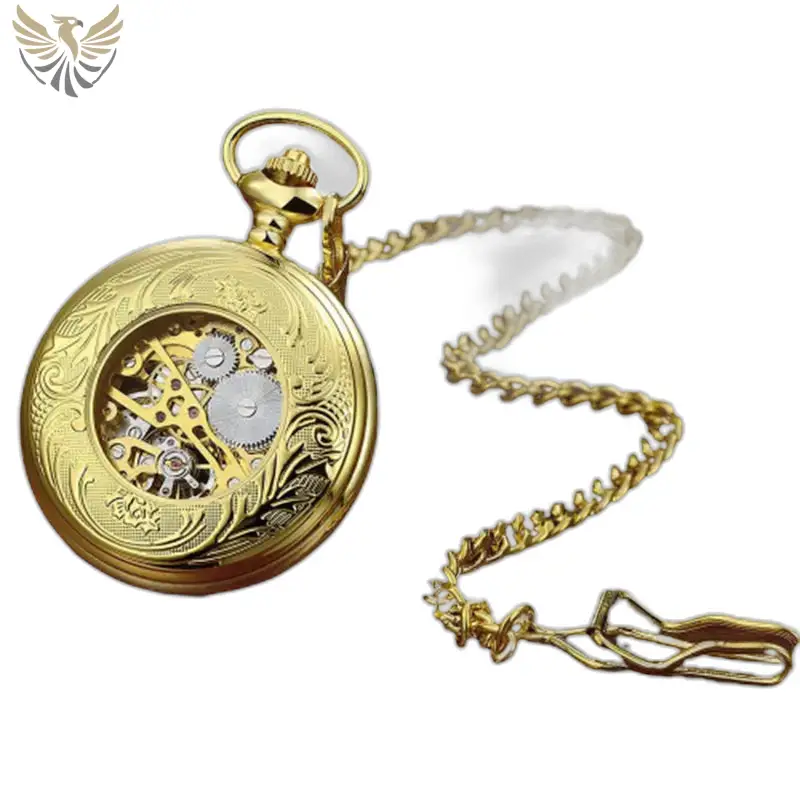 Montre à gousset moderne mécanique en or avec chaîne élégante