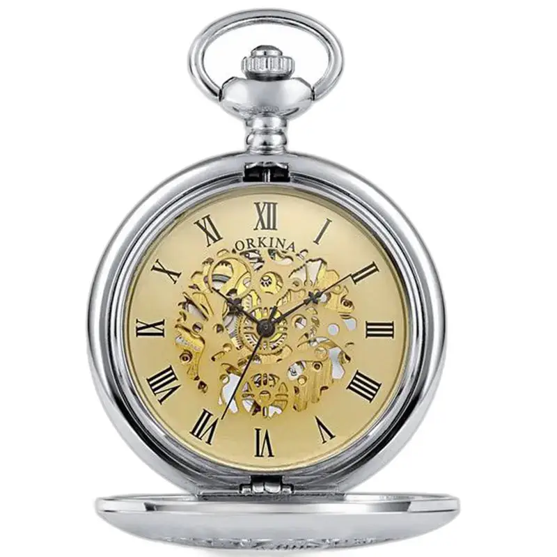 Montre à gousset moderne mécanique Orkina en ton argenté élégante et chic