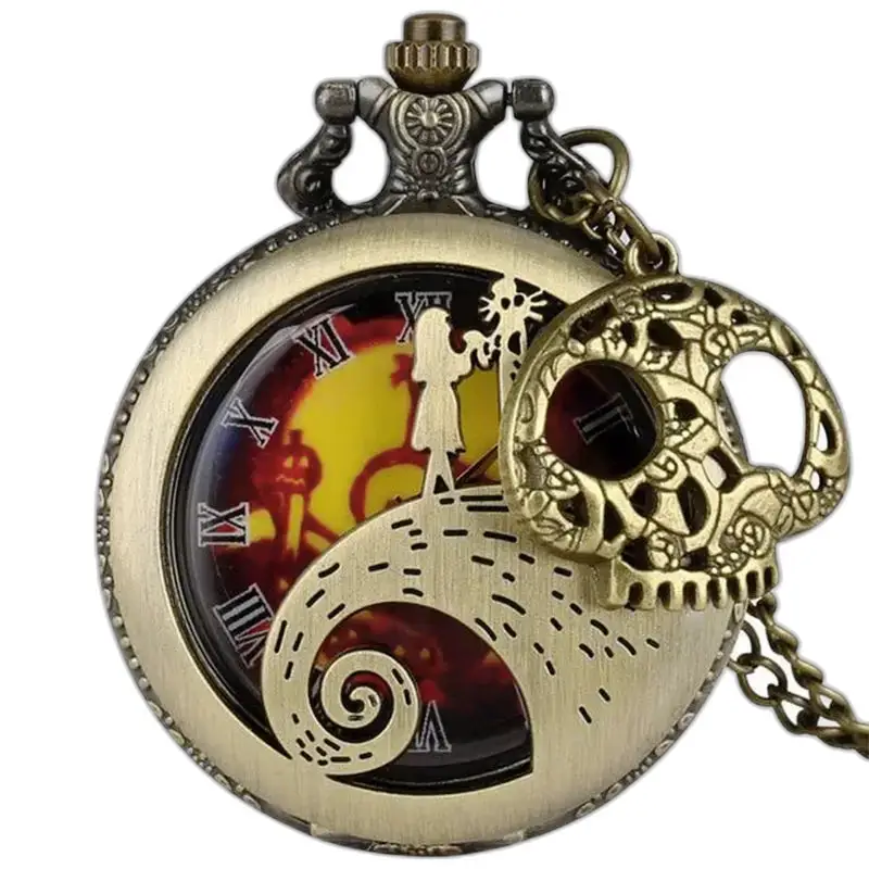 Montre à Gousset Nightmare Before Christmas avec design en bronze et charme crâne