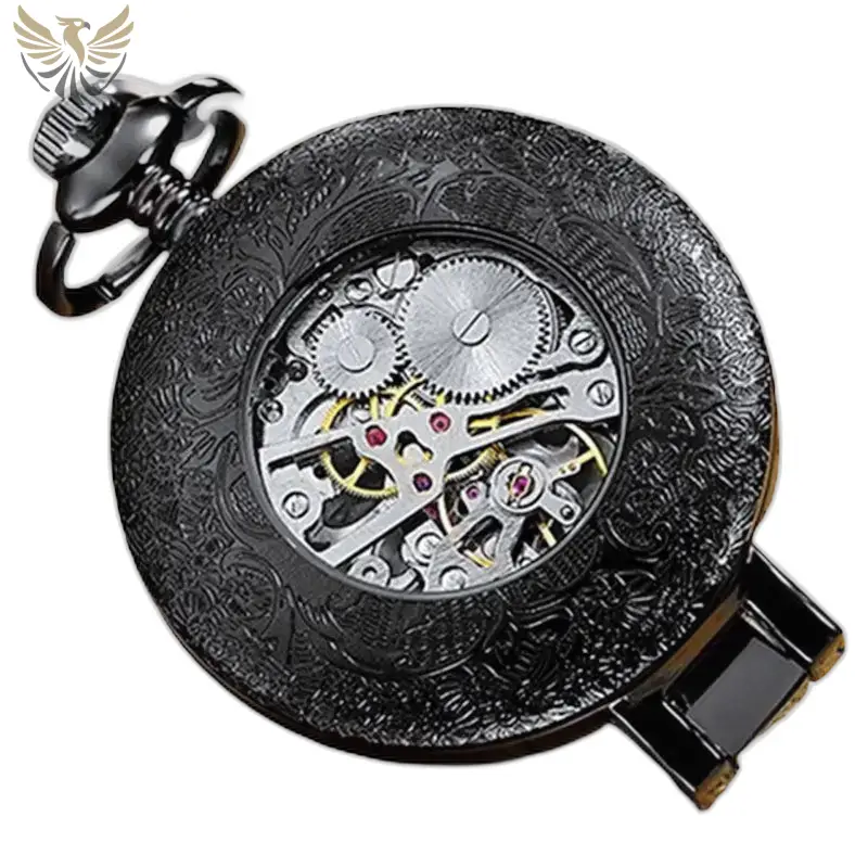 Montre à Gousset Poche Antique Squelette Luxe avec boîtier noir et détails sophistiqués