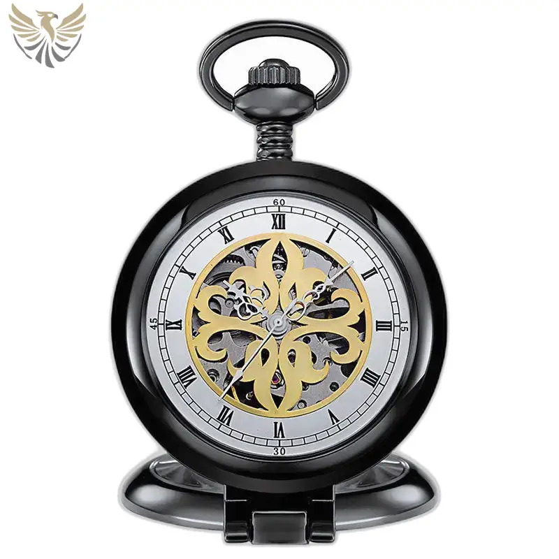 Montre à Gousset Poche Antique Squelette Luxe avec finition noir et or