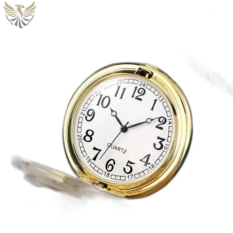 Montre à Gousset Poisson Bleu avec Perle Blanche et cadran blanc entouré d’or