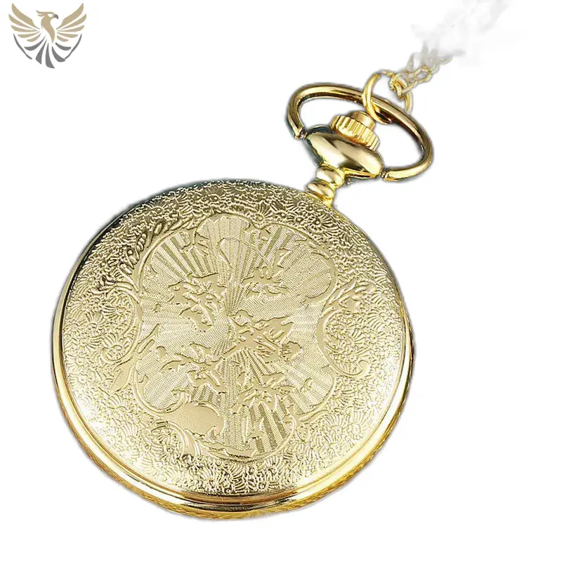 Montre à Gousset Poisson Bleu avec Perle Blanche, montre gousset en or ornée