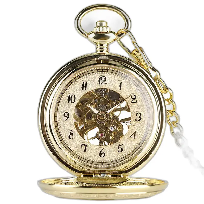 Montre à gousset Royauté Mécanique Luxe Or avec mouvement mécanique et chaîne dorée