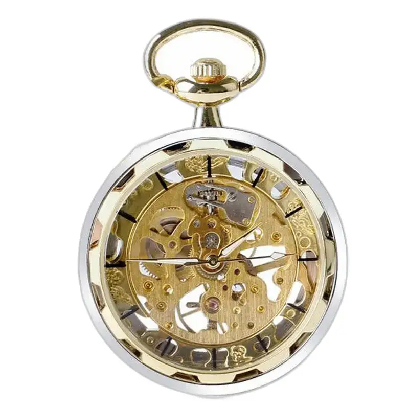 Montre à Gousset Squelette Mécanique Luxe en or et argent avec design sophistiqué