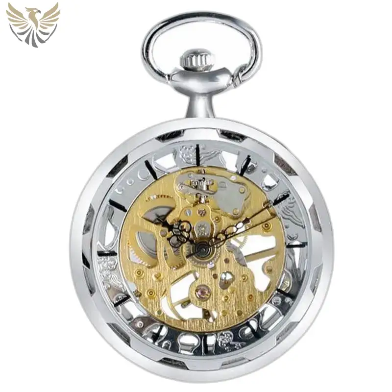 Montre à Gousset Squelette Mécanique Luxe en argent avec design sophistiqué
