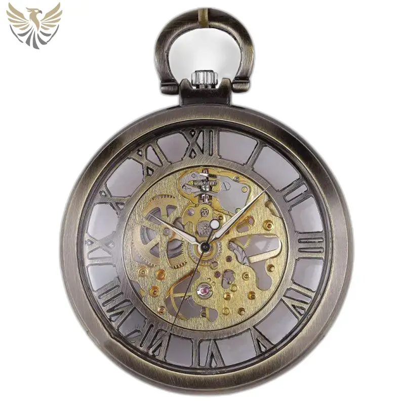 Montre à gousset squelette mécanique de luxe en bronze avec détails raffinés
