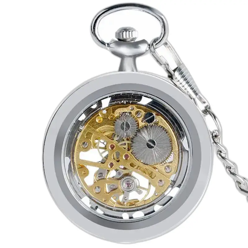 Montre à gousset squelette mécanique en argent avec détail complexe et élégant