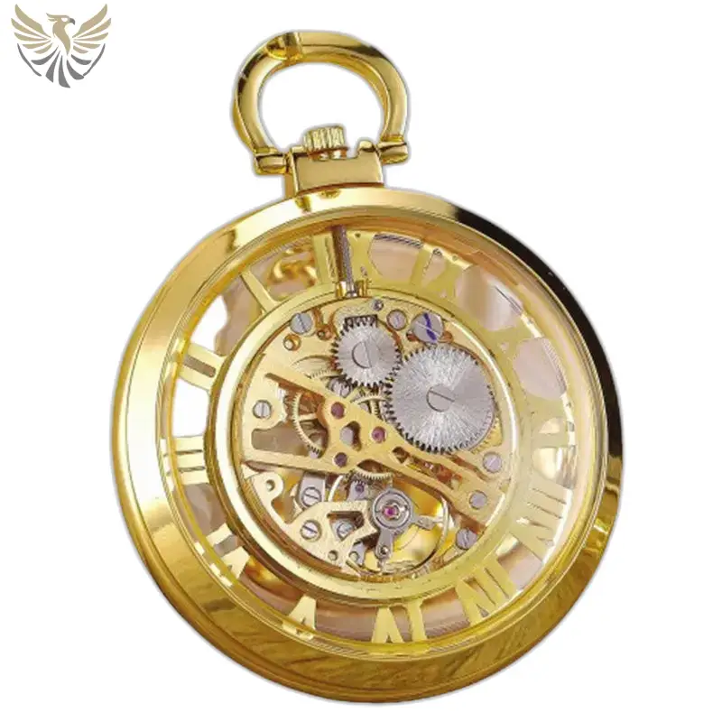 Montre à Gousset Squelette Mécanique Luxe avec boîtier doré et design élégant