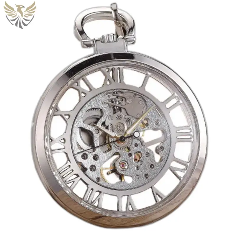 Montre à Gousset Squelette Mécanique Luxe avec boîtier en argent et mécanisme visible