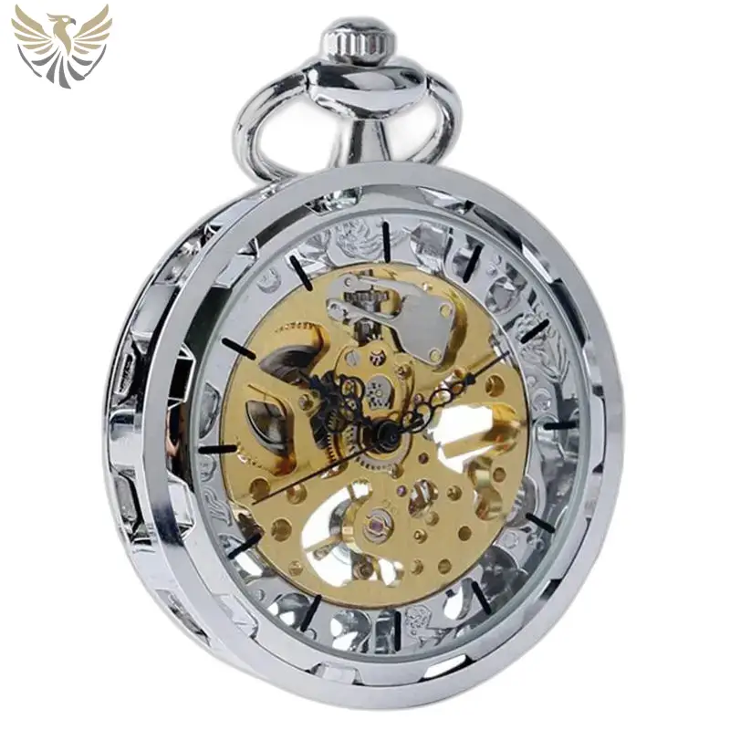 Montre à gousset Squelette Mécanique Luxe avec un design argenté élégant et sophistiqué