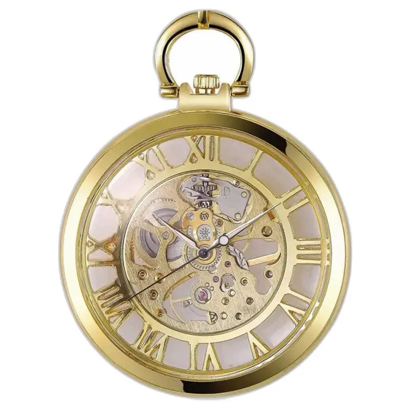 Montre à gousset squelette mécanique luxe en ton or, élégant et raffiné