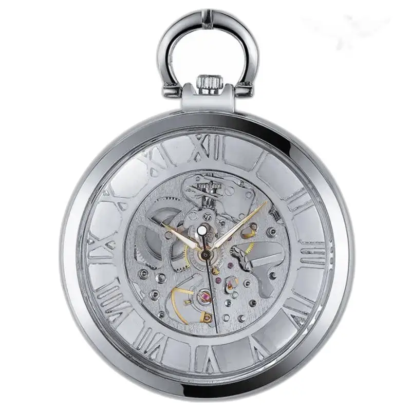 Montre à gousset squelette mécanique luxe en argent avec design élégant et sophistiqué