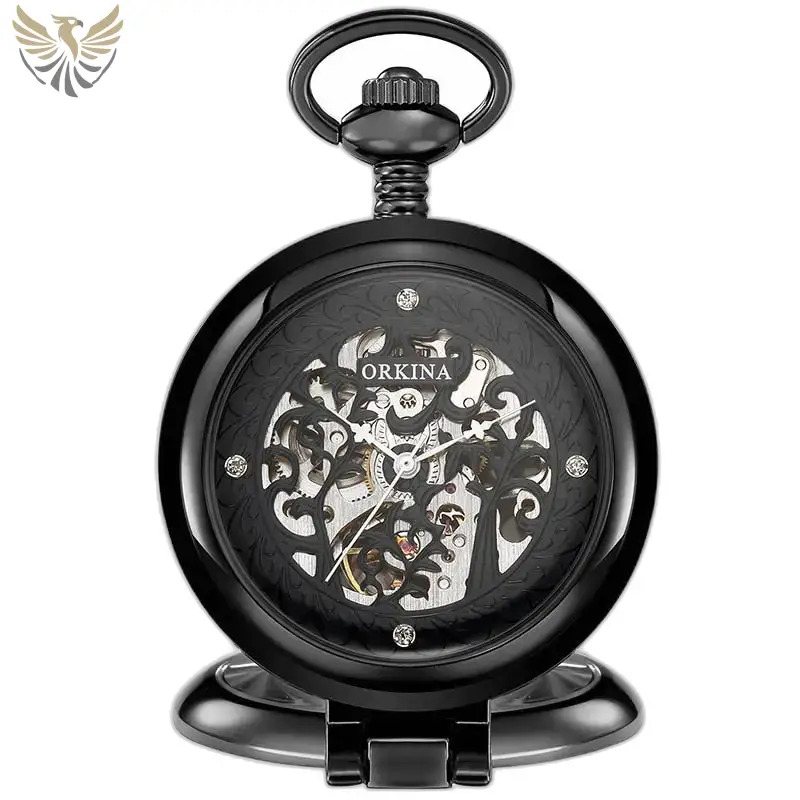 Montre à Gousset Squelette Mécanique Luxe Or pochette antique squelette noire