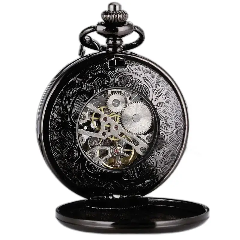 Montre à Gousset Steampunk Double Demi Chasseur Chic avec un fond noir élégant