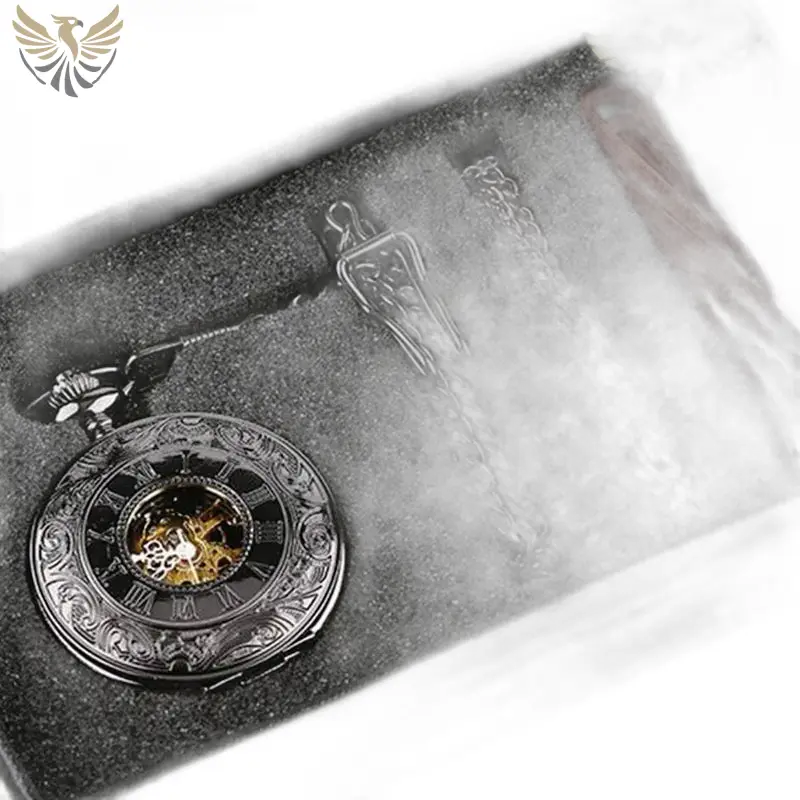Montre à gousset steampunk luxe en argent avec chaîne dans coffret montre élégant