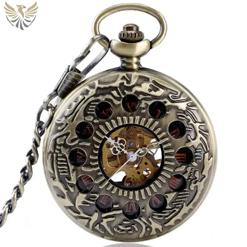 Montre à Gousset Style Vintage en bronze ornée montrant des mécanismes internes