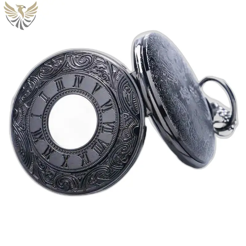 Montre à Poche à Gousset Steampunk Cobalt, élégant modèle noir et orné