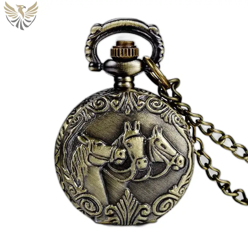 Montre Collier à Gousset Vintage Horses en bronze avec design de cheval