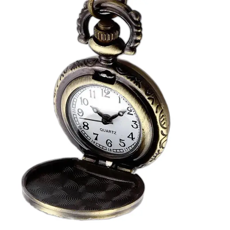 Montre Collier à Gousset Vintage Horses Bronze avec une poche ouverte en style antique
