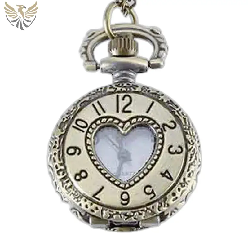 Montre Collier Antique avec Cœur Gravé, élégante montre pendentif en métal vintage