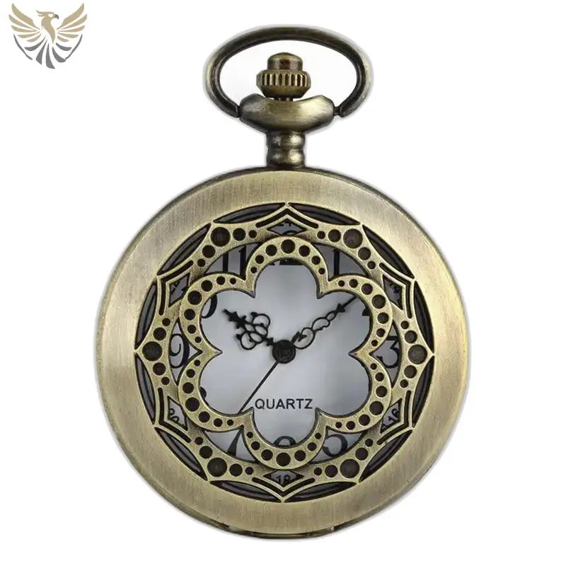 Montre Collier Bronze Fleur Géométrique Rétro avec un style antique en bronze