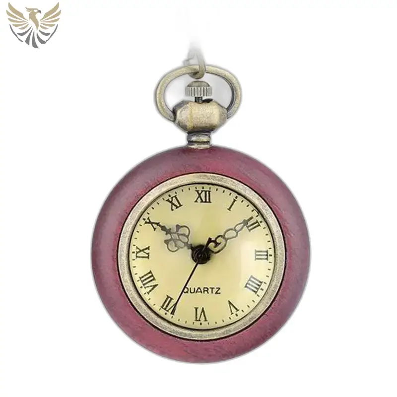 Montre Collier Cadran Ouvert en Bois Moderne avec montre maroon et chiffres romains