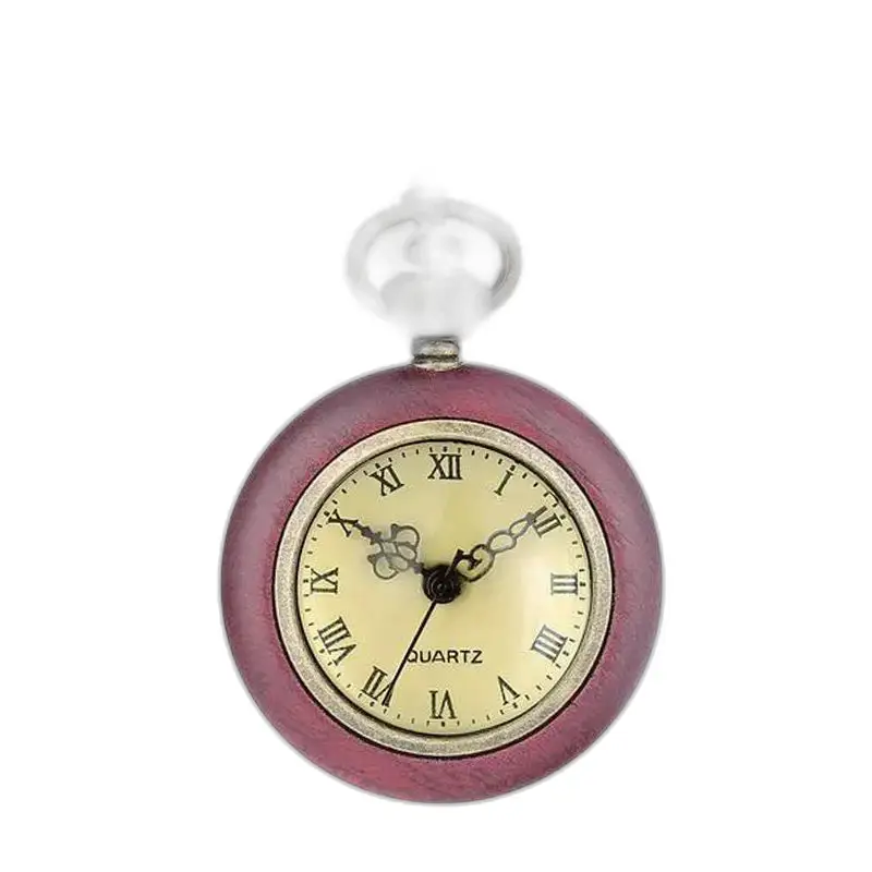 Montre Collier en Bois Moderne avec Cadran Ouvert et Chiffres Romains Maroon