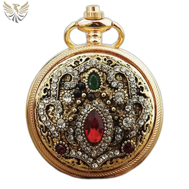Montre Collier Chic Royale avec montre collier ornée de pierres précieuses dorées