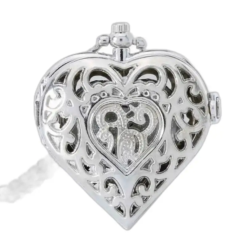 Montre Collier Cœur Photo en Argent Luxe avec pendentif en filigrane argenté en forme de cœur