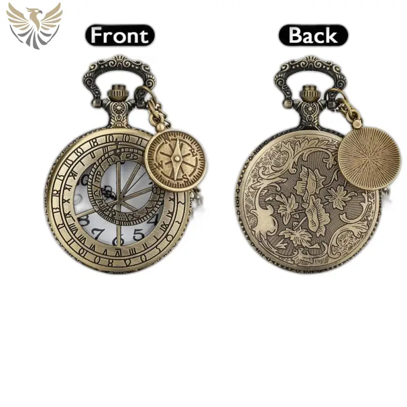 Montre Collier Compas Quartz Demi-chasseur Bronze avec style antique, montre collier élégante