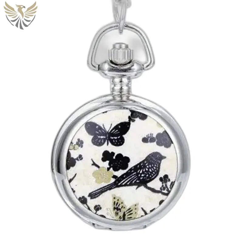 Montre collier élégante avec design oiseau et papillon, mouvement à quartz