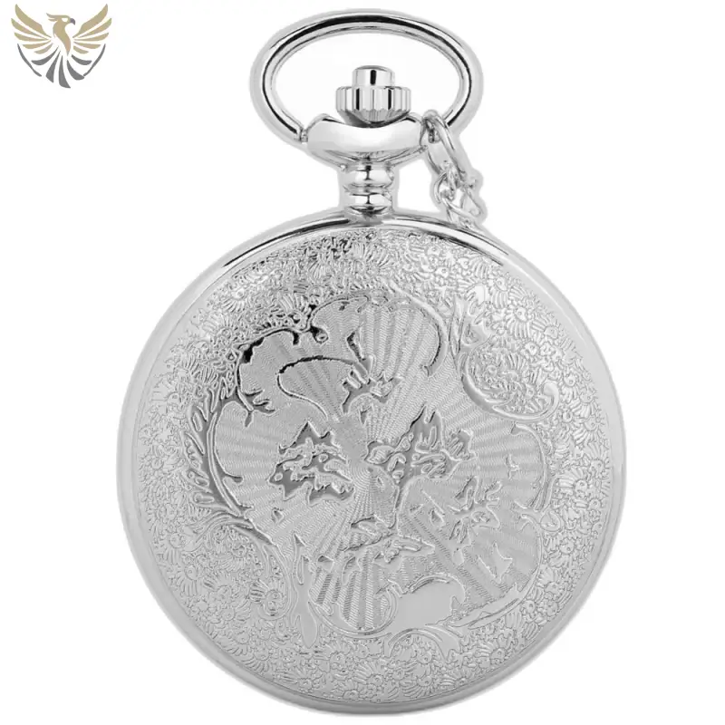 Montre Collier Fleur Chic Mandala Bleu avec une montre à gousset argentée gravée
