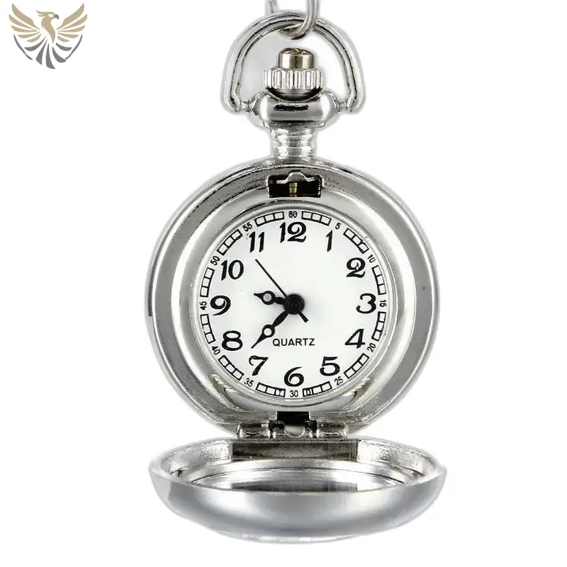 Montre collier fleurs bleues argentée avec un élégant design de montre pocket watch
