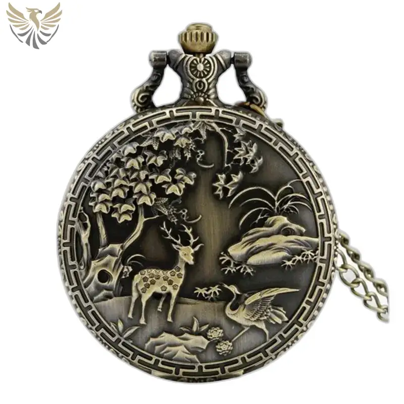 Montre Collier Forest Charm Vintage Bronze ornée d’une montre à gousset en bronze