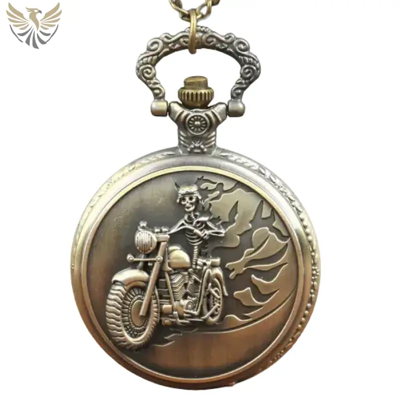 Montre Collier Harley Davidson en bronze avec design biker squelette affichage analogique