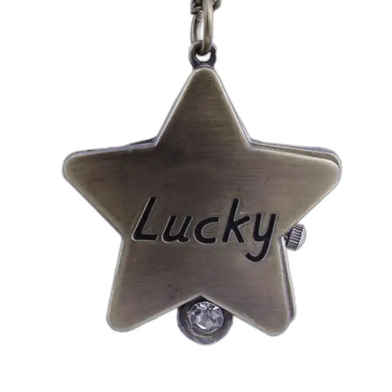Montre collier Lucky Vintage Femme avec pendentif étoile en bronze et inscription Lucky
