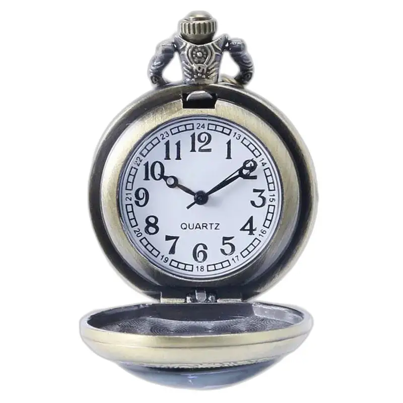 Montre Collier Metallique Loup à Gousset Bronze avec clapet protecteur orné ouvert