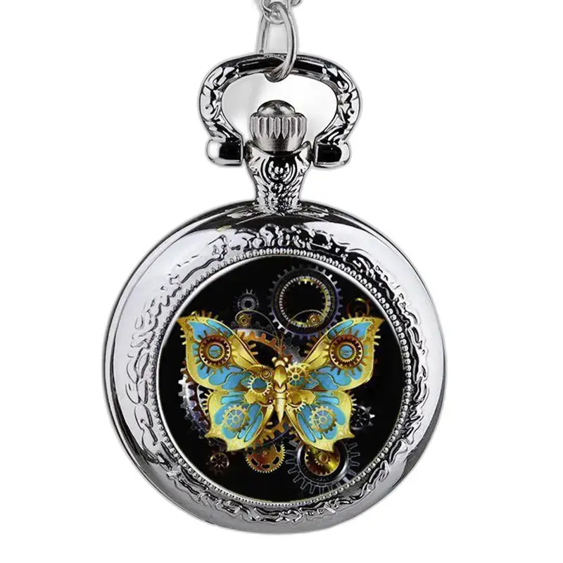 Montre Collier Papillons en acier inoxydable avec un élégant papillon steampunk