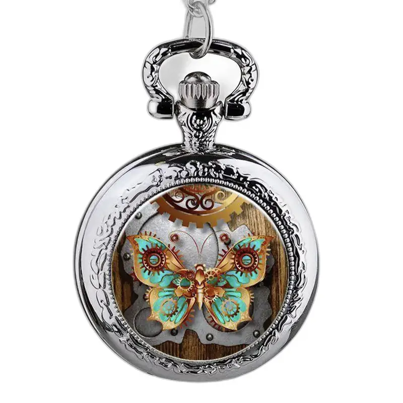Montre Collier Papillons en acier inoxydable avec design steampunk de papillon