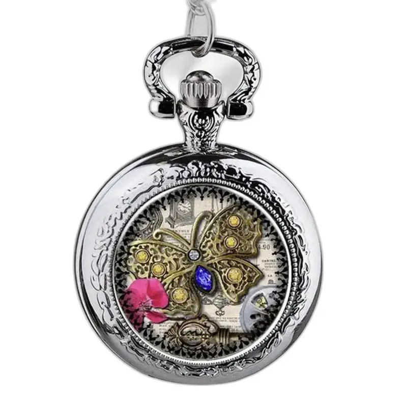 Montre collier papillons élégante en acier inoxydable avec design de papillon