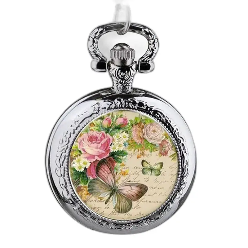 Montre Collier Papillons élégante en acier inoxydable avec design floral et papillon