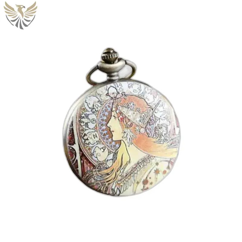 Montre collier Pendentif Déesse Rouge élégante avec design Art Nouveau exceptionnel