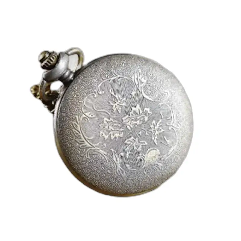 Montre collier pendentif Déesse Rouge élégante avec design floral en argent
