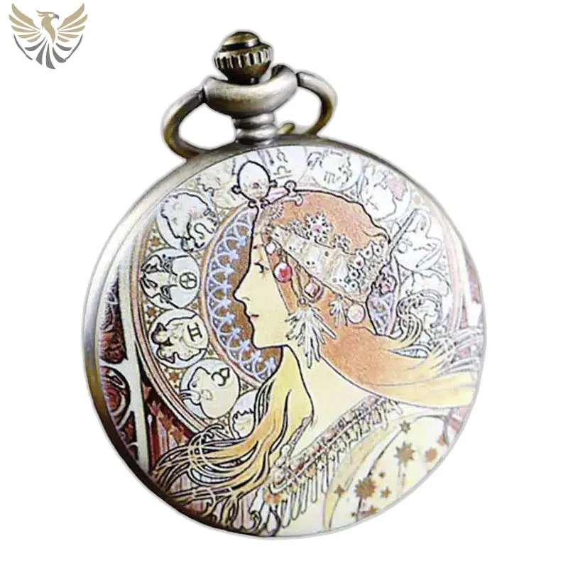 Montre Collier Pendentif Déesse Rouge élégante avec design Art Nouveau élégant